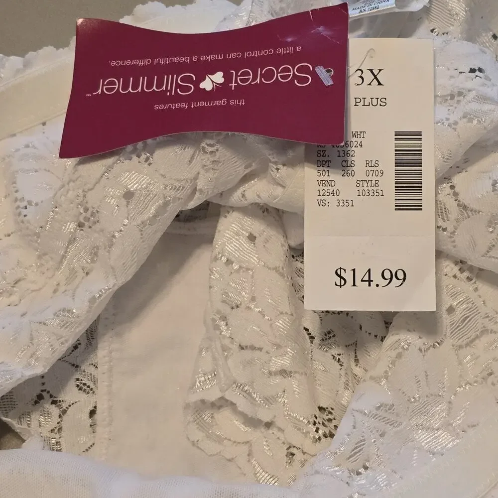 Fashion Bug Secret Slimmer Boyshort Panty Womens Size 3X White Lace